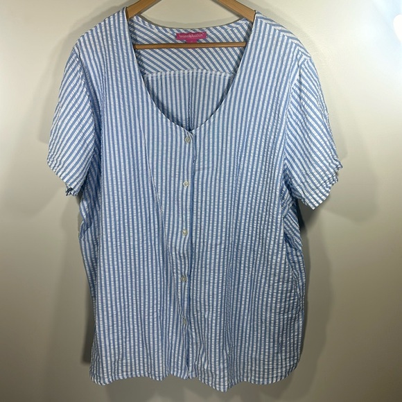 Woman Within Blue and White Cotton Buttoned Blouse 2X - Picture 1 of 6